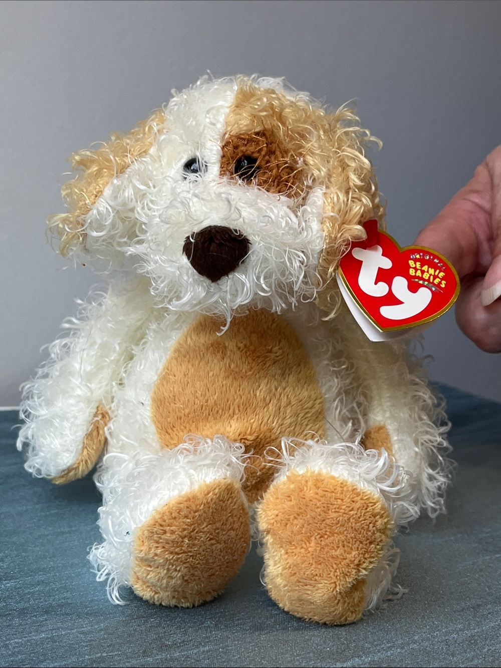 Vintage Ty Beanie Baby Diggs the Dog (2003) Retired Curly Plush Stuffed Animal